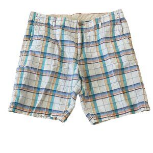 Tommy Bahama Relax Bermuda Shorts Men's Size 40 White Blue Plaid Linen Blend